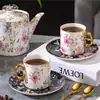 Conjunto de Café Luxuoso em Porcelana de Osso com Bordas Douradas, Estilo Pintura a Tinta Transfronteiriça, com Xícaras, Pires, Bule Grande, Conjunto para Chá da Tarde, Conjunto para Chá de Ervas e Conjunto para Água