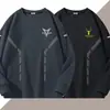 Camiseta masculina de manga comprida para outono e inverno, marca da moda, corte solto, espessa, camiseta básica casual, moletom estampado de gola redonda para jovens estudantes