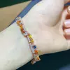 Pulsera de Zafiro Natural de Color Puro con Cristales Transparentes, Gemas de Grado 5A, Tamaño 3*4 mm, Plata de Ley S925 Incrustada con Piedras Naturales