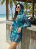 Vestido con Capucha Estampado de Malla Sexy Transparente Más Vendido de Amazon Estilo Europeo y Americano Ajustado Protector Solar Cubre-Traje