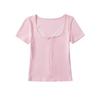 Camiseta de manga corta para mujer, estilo Spice Girls, ajustada, con cuello cuadrado y color liso, novedad de verano de 2025