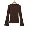 Cl25135-25 Novo Estilo Outono Estilo Europeu e Americano Mistura de Tencel Gola Redonda Slim Flare Manga Longa Camiseta Básica