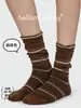 Calcetines Zhuji 86036 Calcetines Rayados para Mujer, Calcetines de Media Caña con Bloques de Color de Moda para Otoño e Invierno, Calcetines para Mujer Absorbentes de Sudor y Transpirables, Calcetines Holgados