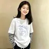 Camiseta de manga larga de dos piezas de imitación para niñas 2026 primavera/otoño elegante camiseta básica de algodón puro para niños mayores
