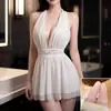 Uniforme de camisón sexy de cuello halter, vestido sexy de malla seductora sin espalda transparente, fácil de quitar, atuendo juguetón y seductor