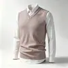 Chaleco de punto sin mangas con cuello en V para hombre de otoño e invierno, suéter cálido, capa interior de color liso, chaleco de lana, camiseta básica