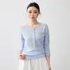 Blusa Transpirable de Lino de Bambú para Mujer Momaik 2026 Nuevo Estilo Primavera Cuello Henry Top Relajado Protección Solar 10199