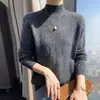 Suéter casual de cachemira estilo coreano de siete puntos grueso con hilo floral, cuello medio alto, holgado, suave, de manga larga para mujer, capa base de lana