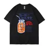 Nueva camiseta informal de verano europea y americana con estampado de bebidas japonesas y refrescos para hombre y mujer, cuello redondo, holgada, manga corta, top para pareja