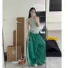 Pantalones de Pierna Ancha con Parches Rayados Estilo Retro Americano para Danza Deportiva de Mujer, Estilo Delgado de Verano, Pantalones Casuales Sueltos Perezosos para Bailar