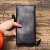 Nuevo Estilo Billetera para Monedas de Cuero Genuino para Hombre, Cartera de Cuero Suave para Mujer, Bolso de Mano tipo Clutch de Gran Capacidad, Bolso Delgado de Piel de Vaca para Teléfono Móvil, Cartera Simple de Cuero