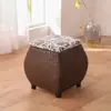 Banco Tambor Quadrado Transfronteiriço, Banco de Armazenamento Trançado de Rattan de Papel, Banco de Armazenamento, Caixa de Armazenamento Coberta para Hall de Entrada, Banco Tambor com Estrutura de Madeira Sólida