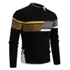 Suéter jacquard de sarja com blocos de cor e gola alta, masculino, outono e inverno, malha casual texturizada retrô de manga comprida, atacado