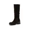 Botas de gamuza desgastada para mujer, nuevo estilo otoño e invierno, punta redonda, tacón medio grueso, botas altas hasta la rodilla sin cordones