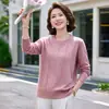 Novos Tops de Malha de Primavera 2026 para Mães, Camisetas Estilosas para Mulheres de Meia-Idade, Camisas Básicas Finas de Manga Longa, Tops Elegantes