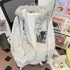 Cardigan com Capuz e Gola de Pelo Removível para Primavera e Outono, Moletom Masculino Estampado Casual Tendência Roupa Esportiva Jaqueta Americana High Street Jovem