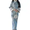 Vestido Qipao Invierno Azul Estilo Chino Nuevo con Cuello de Felpa, Forro de Polar, Cálido, Estilo Elegante, Mangas Estilo Corte, Vestido de Longitud Media con Abertura