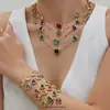 Pulseira, Colar, Brincos de Pedra de Vidro em Formato de Coração Colorido Cortado Irregularmente, Joias de Aço Inoxidável Modernas e Exquisitas