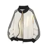 Sudadera cárdigan a rayas con cuello alto de punto gofrado para hombre, estilo americano de principios de otoño, chaqueta deportiva tipo béisbol de tres rayas