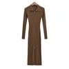 Vestido de punto de solapa polo retro estilo americano para mujer 2024 principios de primavera chica hot cremallera doble slim abertura cadera suéter