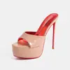 Nuevas Sandalias de Mujer Estilo E-commerce Transfronterizo Europeo y Americano, Suela Roja, Tacón Súper Alto, Tira Única, Tacón Fino, Plataforma Impermeable, Punta Abierta, Simples