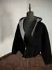 Sudadera con capucha y cremallera de punto estilo retro americano simple de colores contrastantes, suelta, casual, para primavera y otoño 2025