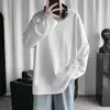 Camiseta de manga larga de otoño para hombre, nueva, 100% algodón, holgada, casual, color liso, camiseta interior, marca de moda, estudiante, suéter blanco