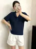 Top de punto fino de verano para mujer talla grande con cuello camisero 2026 estilo verano para mujeres talla grande, camiseta casual versátil de manga corta