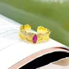 Anillo Abierto Cepillado Estilo Vintage Huevo de Paloma Dorado Deslumbrante Nicho Lujo Ligero Exquisito Anillo