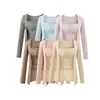 Conjunto de Duas Peças 'Pure Desire Hot Girl' Feminino Estilo Outono com Bojo Cardigã Ajustado ao Corpo Blusa Regata Tendência Estilo Preguiçoso Top de Manga Longa