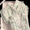 Pijama de Algodón Nube para Mujer en Primavera y Verano, Cárdigan de Manga Corta Dulce y Lindo, Pantalón Corto, Conjunto de Tres Piezas para Casa que se Puede Usar Afuera