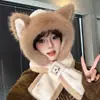 Bonito Sombrero Bufanda de Peluche con Orejas de Zorro Todo en Uno para Mujer Invierno Engrosado Cálido Protección para Orejas y Cuello para Ciclismo Gorro