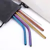 Palito Metálico Colorido Portátil Criativo Grau Alimentício Aço Inoxidável 304 Palito para Bebida Café Chá com Leite Conjunto de Palitos