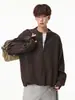 Sudadera Han Lu de Dos Piezas Falsas con Media Cremallera y Cuello Redondo para Hombre, Estilo Otoño, Retro Old Money Minimalista Holgada Chaqueta Pulóver Q