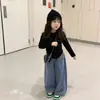 Nuevo Conjunto de Primavera y Otoño para Niñas Camiseta Básica Estilo Coreano para Bebé Jeans Casuales Pantalones de Pierna Ancha para Niñas Top para Niñas