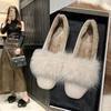 Sapatos Peludos Versáteis para Mulheres, Novo Estilo Inverno 2026, Mocassins Slip-On de Solado Plano com Lã Adicionada para Uso Externo