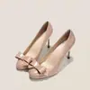 Tacones de Aguja para Mujer Piel Suave Charol Sexy Lazo Punta Redonda Tacones Altos Franceses Tacones Altos de Corte Bajo Versátil