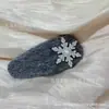 Grampo de Cabelo de Pelúcia Cinza com Floco de Neve Decorado com Strass, Novo para Outono e Inverno, Clipe Lateral, Clipe Bb, Acessório de Cabelo para Mulheres