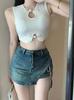Estilo Desejo Puro Estilo Chinês Top de Alça Fina Colete Pequeno Garota Sensual Novo Curto Sexy Cintura Exposta Feminino Vazado Verão Branco