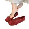 Novo Estilo de Outono Bico Baixo Slip-On Camurça Vermelho Sapatos para Mulheres Retro Estilo Fada Gentil Sapatilhas