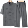 Conjunto de Camisa de Seda Gelada de Manga Curta Estilo Tang Masculino para Pais de Meia-Idade e Idosos, Camisa Casual Solta Estilo Chinês para Avô