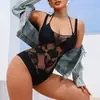 Camisola Sexy Jacquard Calada Transfronteriza Estilo Europeo y Americano Bodycon Ajustada de una Pieza Malla Lencería para Mujeres Tallas Grandes
