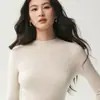 Suéter de cashmere Bai Cai Rong 2026, fio fino, gola alta meia, manga longa, novo estilo outono/inverno, caimento justo, camada base fina