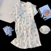 Bata Coreana de Verano para Mujer, Algodón Nube, Ropa de Casa de Manga Corta para Niños, Bata Suelta de Dibujos Animados Lindos, Pijama de Mujer, Verano