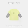 Ropa Infantil Dudu Camiseta de Algodón Puro para Niños Estilo Nuevo de Primavera Top Falso de Dos Piezas Ropa de Primavera Camiseta Base de Manga Larga Moderna