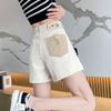 Shorts jeans de cintura alta feminino 2024 novo verão slim-fit solto formato A all-match damasco contraste cor perna larga calças quentes