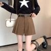 Shorts Plissados de Veludo Cotelê para Mulheres 2025 Outono e Inverno Novo Cintura Alta Slim Perna Larga Moda Elegante Calça Boot Corte A