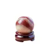Bola de Cristal Natural Mais Vendida Transfronteiriça, Bola de Pedra com Padrão Vermelho, Decoração de Mesa para Home Office, Ornamento de Boa Sorte