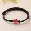 Pulseira de cordão vermelho tecida à mão com cristal de obsidiana, conta da sorte, unissex, corda de mão ajustável, joia