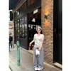 Una generación de verano 260 gramos de algodón hilo 2*2 cuello V grande hombro manga corta camiseta mujer manga murciélago blusa chaqueta